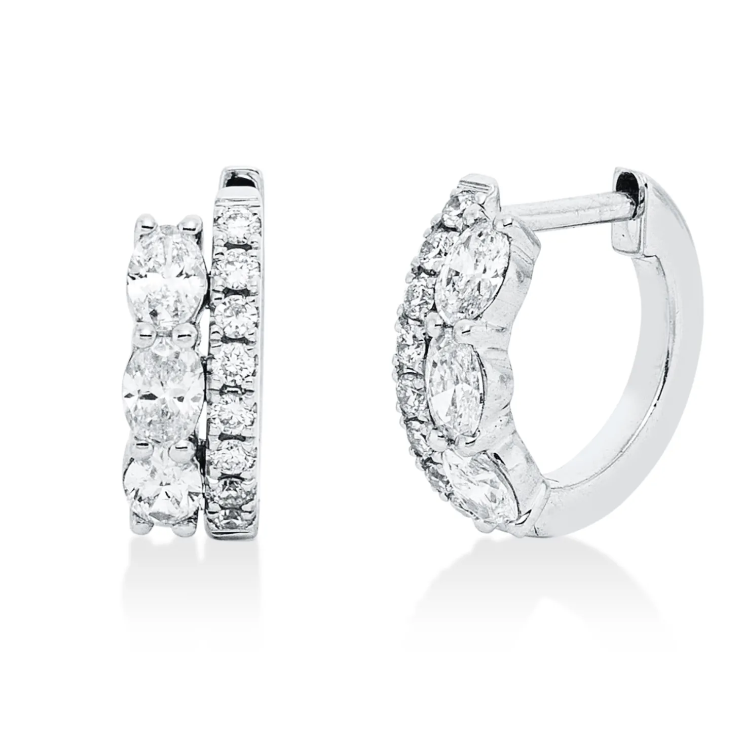 Creolen aus 750 Weißgold 22 Diamanten Fanatsy-Schliff 0,39ct TW-SI 10,5x3,5mm