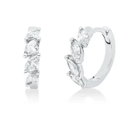 Creolen aus 750 Weißgold 8 Diamanten Navette-Schliff 0,39ct TW-PI 11,9x2,9mm