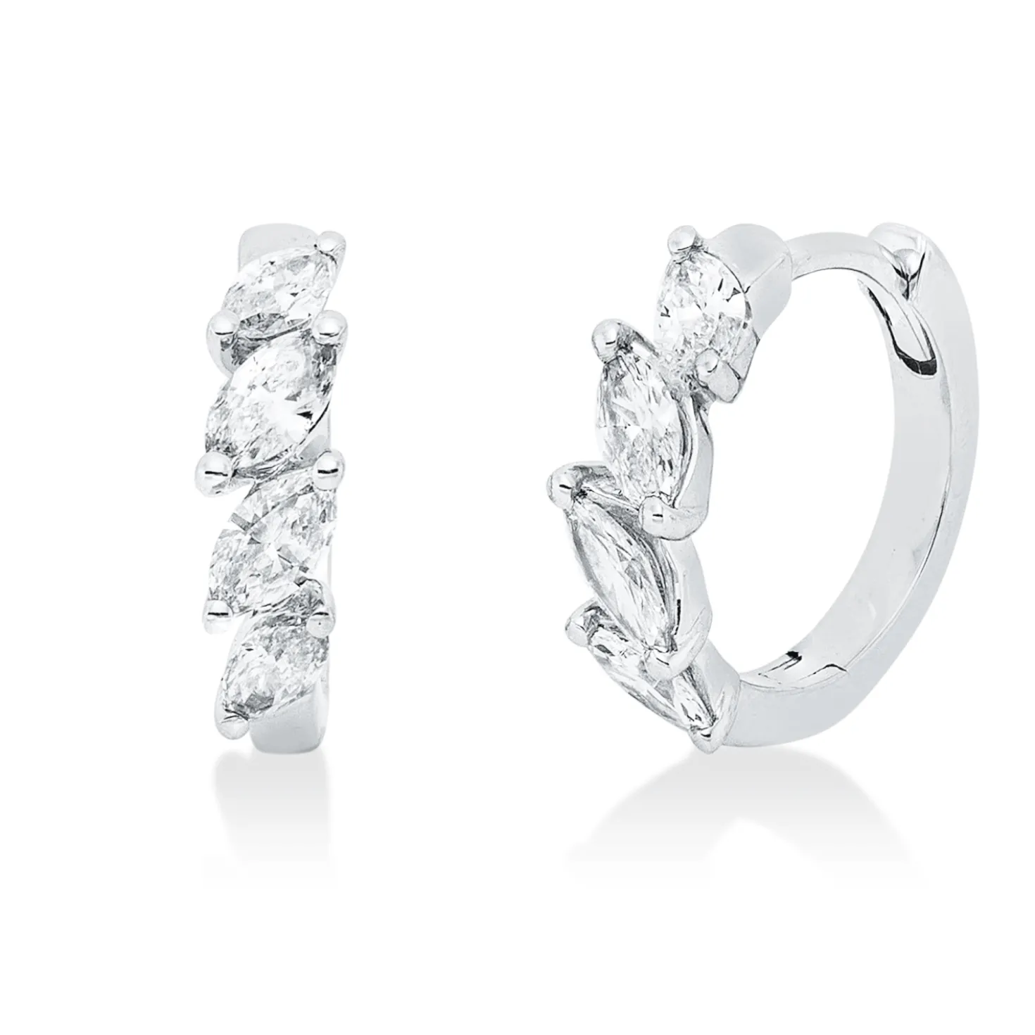 Creolen aus 750 Weißgold 8 Diamanten Navette-Schliff 0,39ct TW-PI 11,9x2,9mm