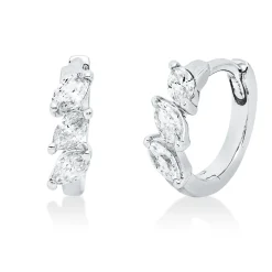 Creolen aus 750 Weißgold 6 Diamanten Navette-Schliff 0,27ct TW-PI 10x2,9mm