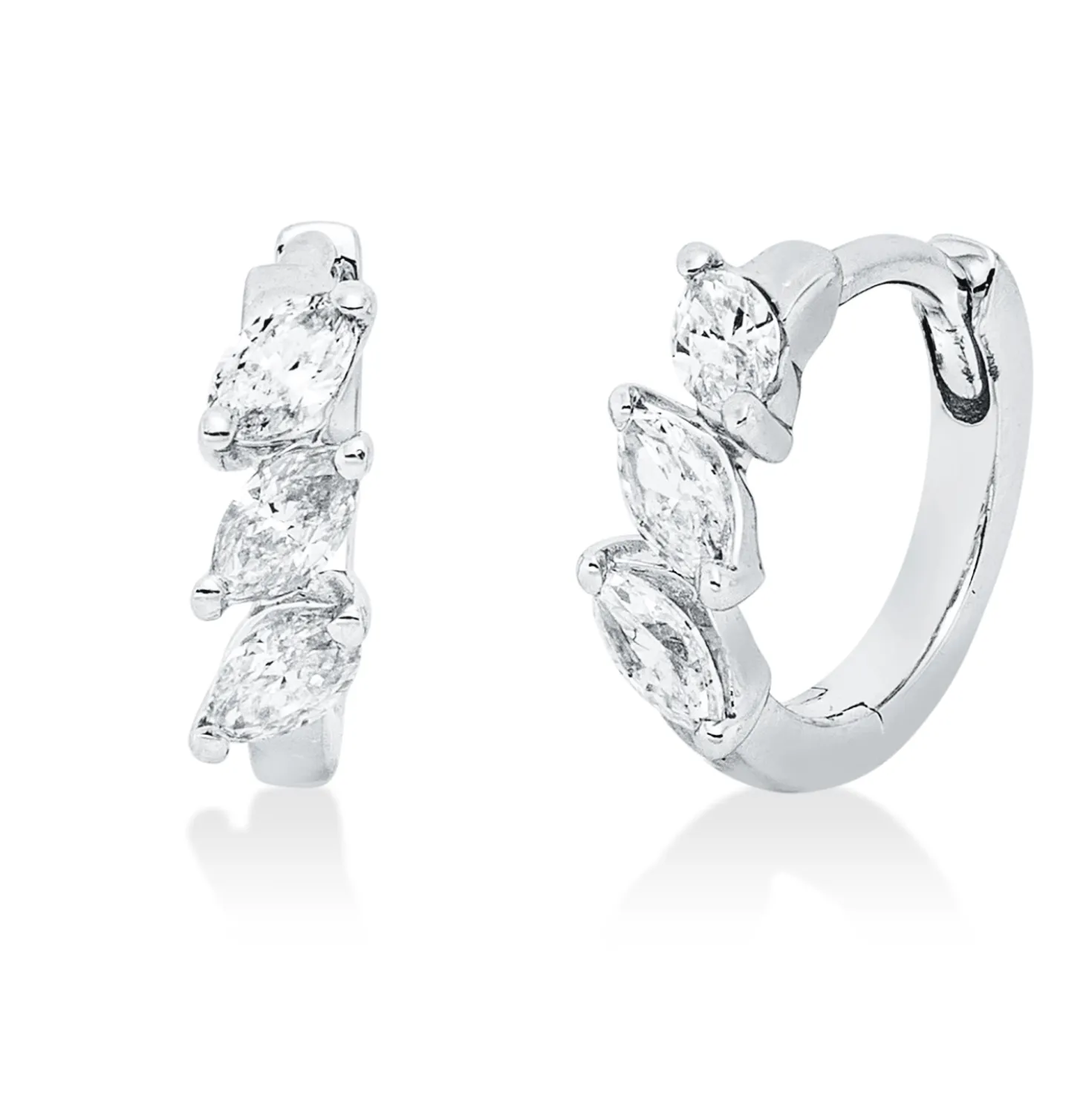 Creolen aus 750 Weißgold 6 Diamanten Navette-Schliff 0,27ct TW-PI 10x2,9mm