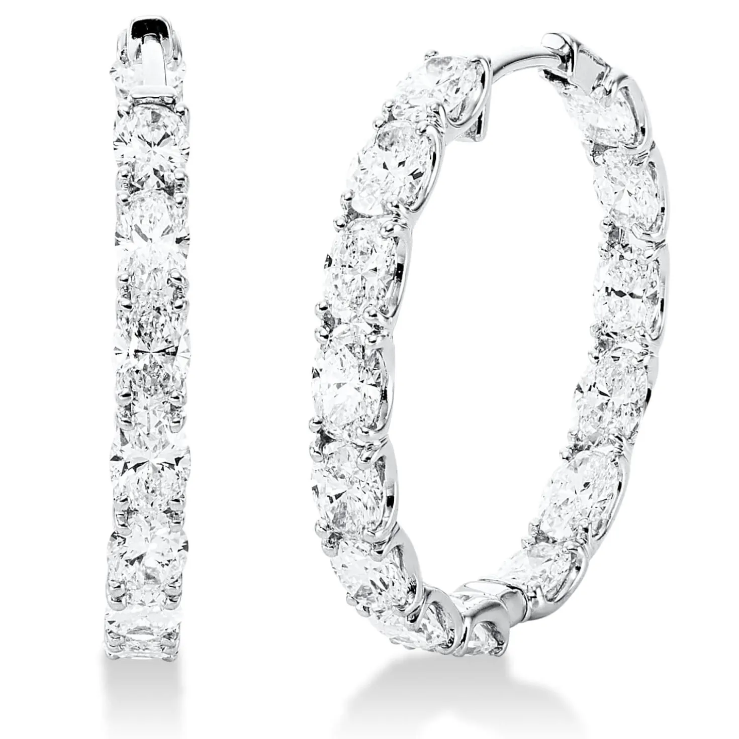 Creolen aus 750 Weißgold 28 Diamanten Oval-Schliff 3,36ct TW-VSI 23,6x3mm