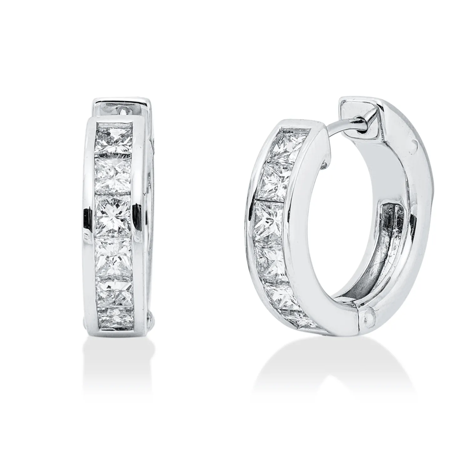 Creolen aus 585 Weißgold 12 Diamanten Prinzess-Schliff 1,14ct TW-SI 15x3,7mm