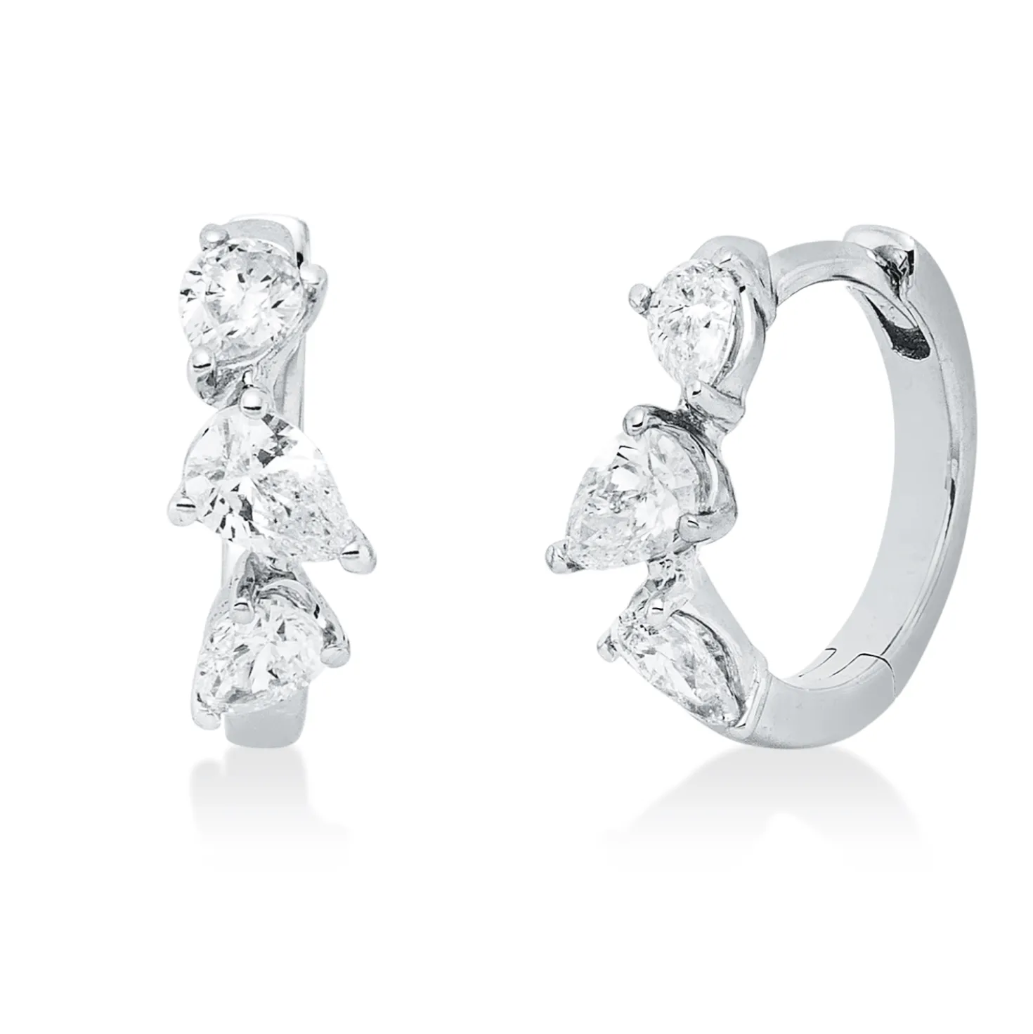 Creolen aus 750 Weißgold 6 Diamanten Tropfen-Schliff 0,48ct TW-PI 11,8x4mm