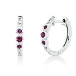 Creolen aus 585 Weißgold 6 Rubine 0,18ct rot 12 Diamanten 0,09ct TW-SI 15,3x3mm
