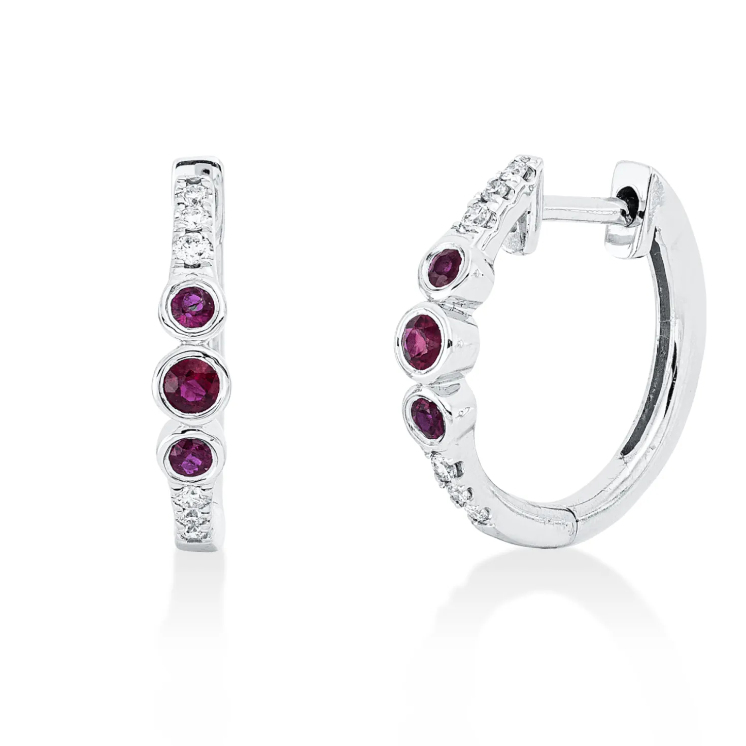 Creolen aus 585 Weißgold 6 Rubine 0,18ct rot 12 Diamanten 0,09ct TW-SI 15,3x3mm