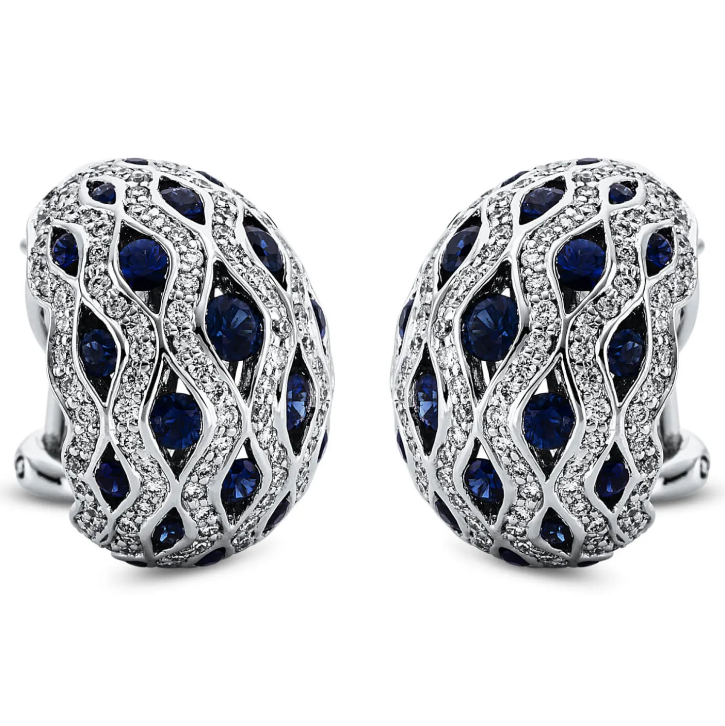 Creolen aus 750 Weißgold 44 Saphire 1,51ct blau 276 Brillanten 1,24ct TW-VSI