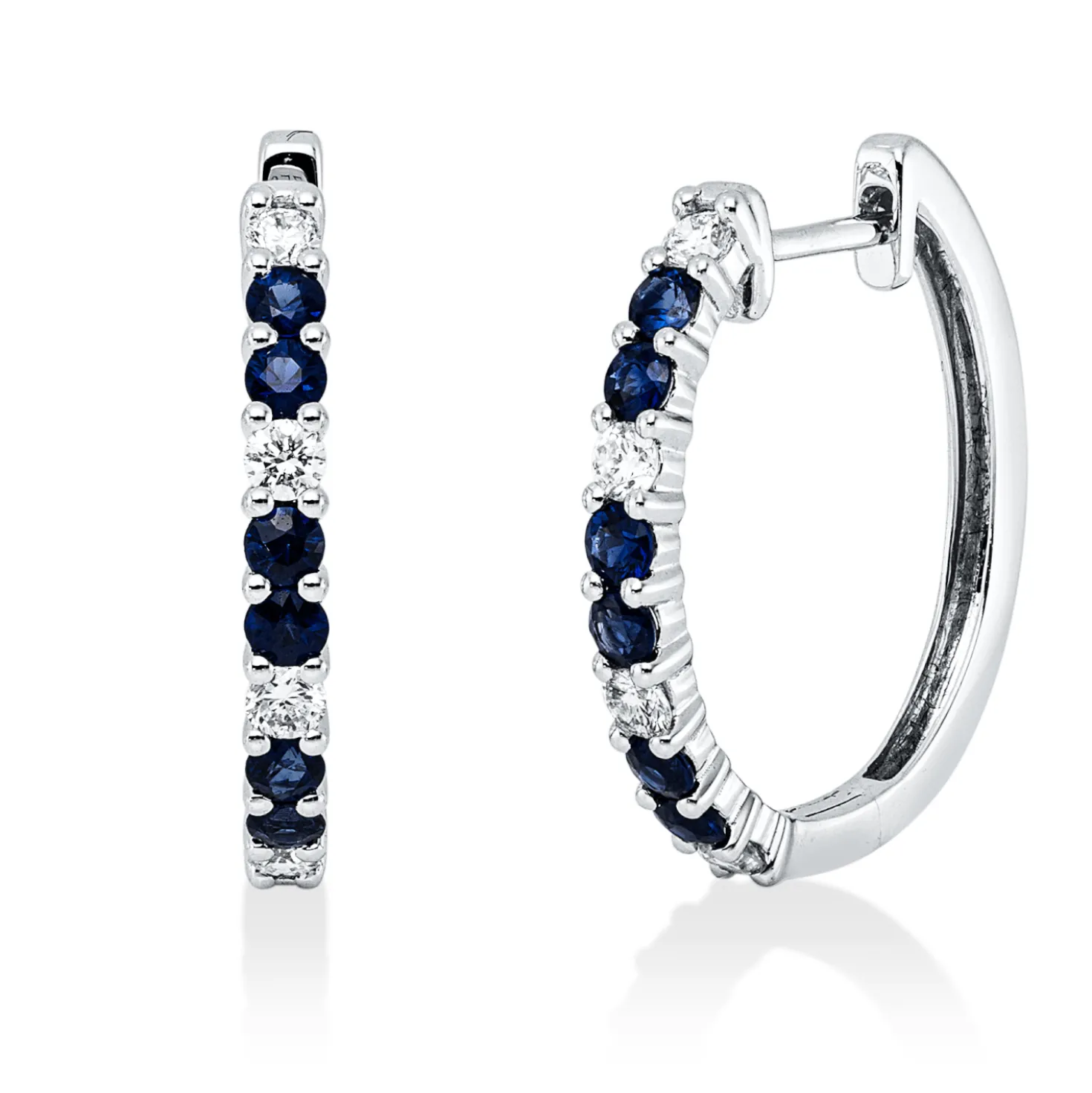 Creolen aus 750 Weißgold 12 Saphire 0,58ct blau 8 Brillanten 0,27ct TW-VSI/SI