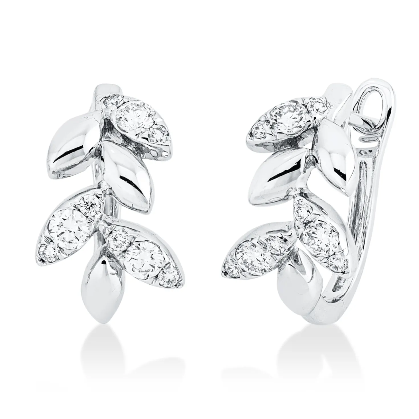 Creolen Blätter aus 750 Weißgold 18 Brillanten 0,38ct TW-SI 14,9x8,4mm