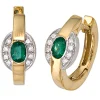 Creolen Creole mit Smaragd grün 16 Diamanten 0.06Ct W/SI 585 Gold Goldohrringe