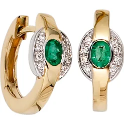 Creolen Creole mit Smaragd grün 16 Diamanten 0.06Ct W/SI 585 Gold Goldohrringe