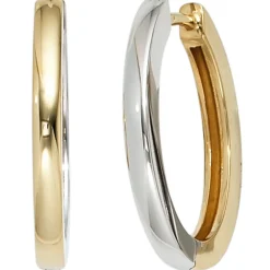 Creolen Creole Ohrringe 21.1mm, 585 Gold bicolor, gelb/weiß kombiniert