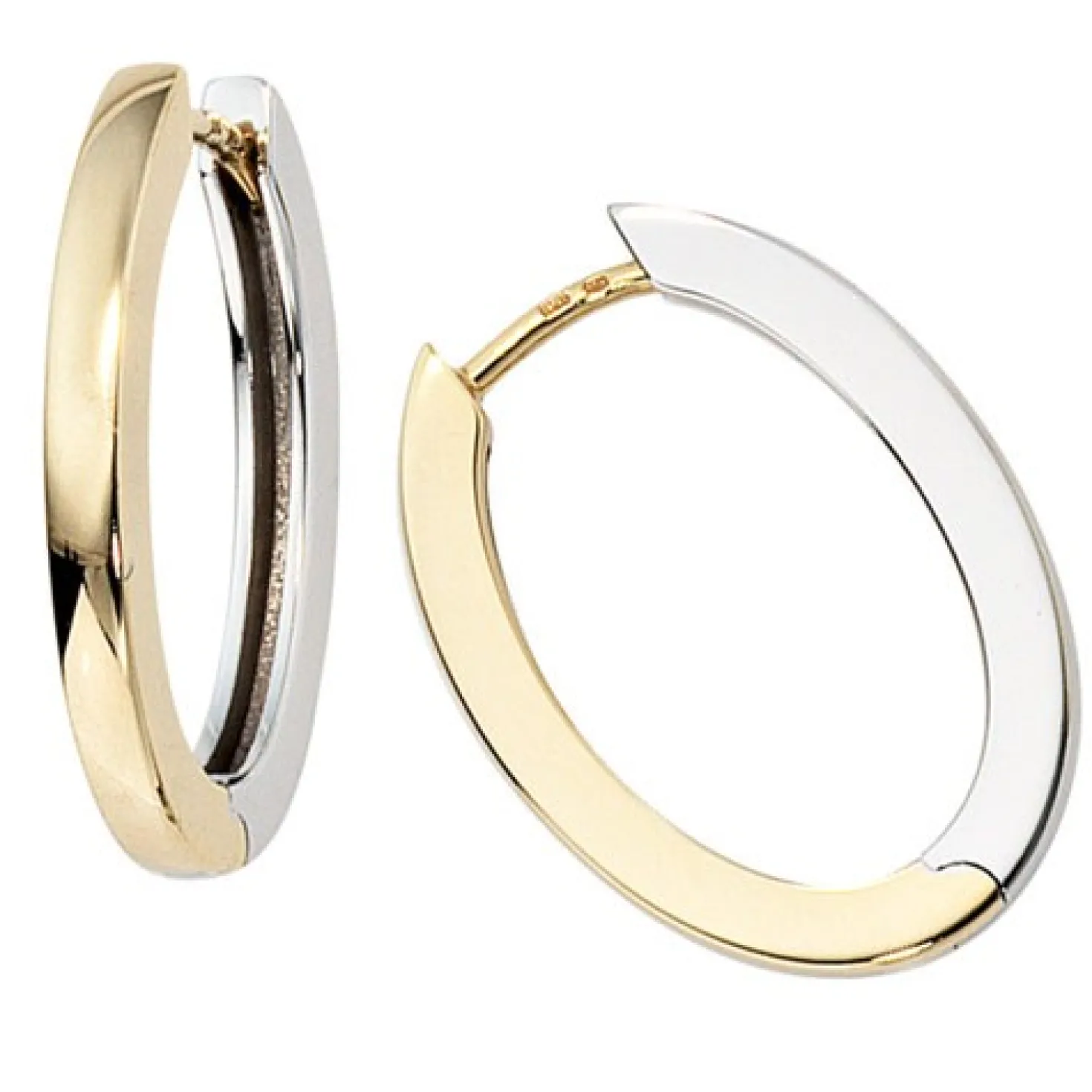 Creolen Creole Ohrringe 21.1mm, 585 Gold bicolor, gelb/weiß kombiniert