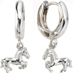 Creolen Creole Ohrringe Pferd Pferde, 925 Silber, Klappmechanik, Damen