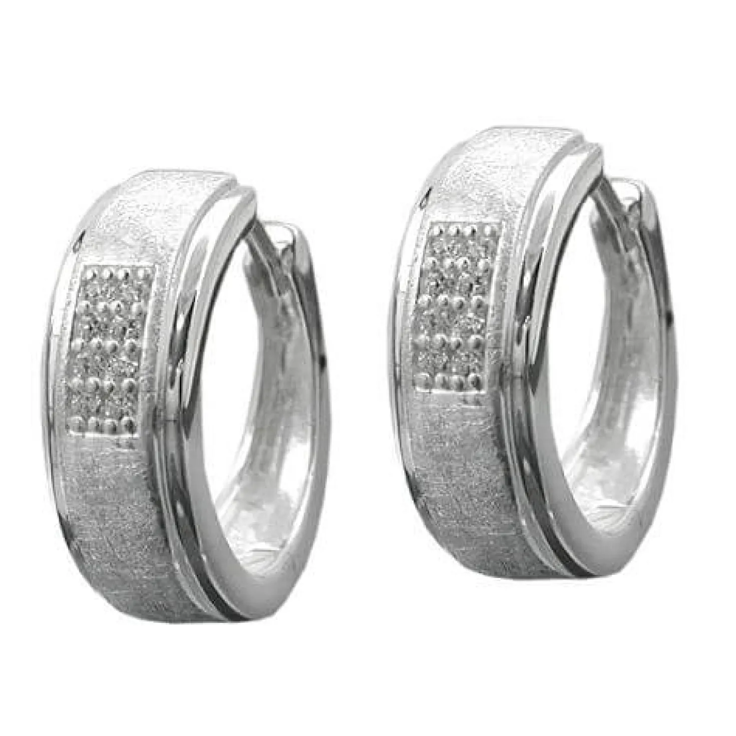 Creolen Creole Ohrringe 14x5mm mit Zirkonia 925 Silber matt-diamantiert