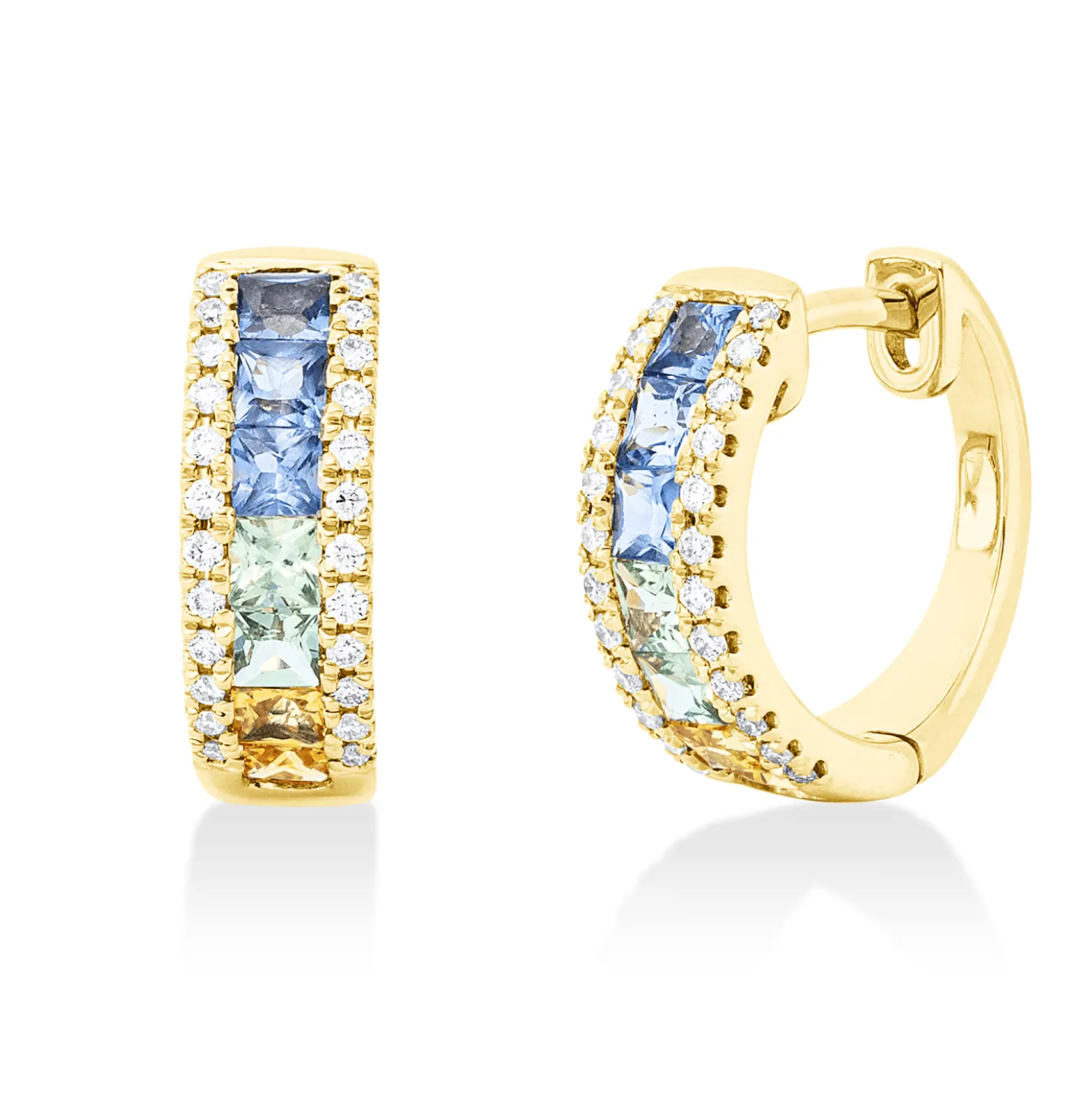 Creolen 750 Gelbgold 14 Saphire 0,97ct gelb 48 Brillanten 0,19ct TW-SI 12,3x4,3mm