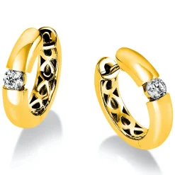 Creolen 585 Gold Gelbgold 2 Brillanten 0,30 Ct. B: 16,9mm, H: 16,3mm, S: 3,8mm