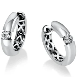 Creolen 750 Gold Weißgold 2 Brillanten 0,30 Ct. B: 16,9mm, H: 16,3mm, S: 3,8mm