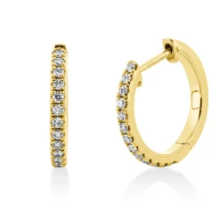 Creolen klein schmal aus 750 Gelbgold 26 Brillanten 0,21ct TW-SI 14,9x1,9mm