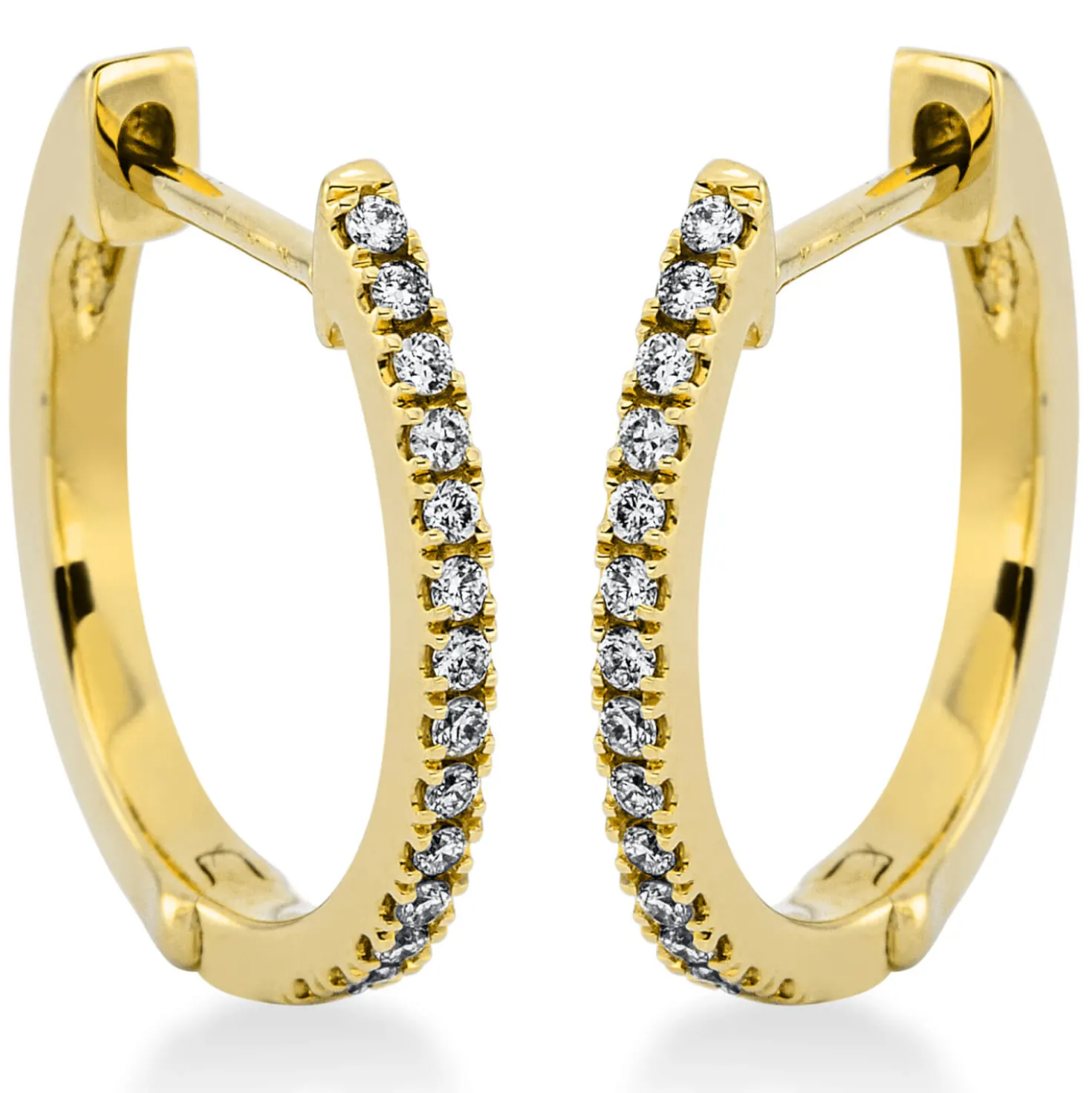 Creolen klein schmal aus 750 Gelbgold 28 Brillanten 0,14ct TW-SI 13,4x1,2mm