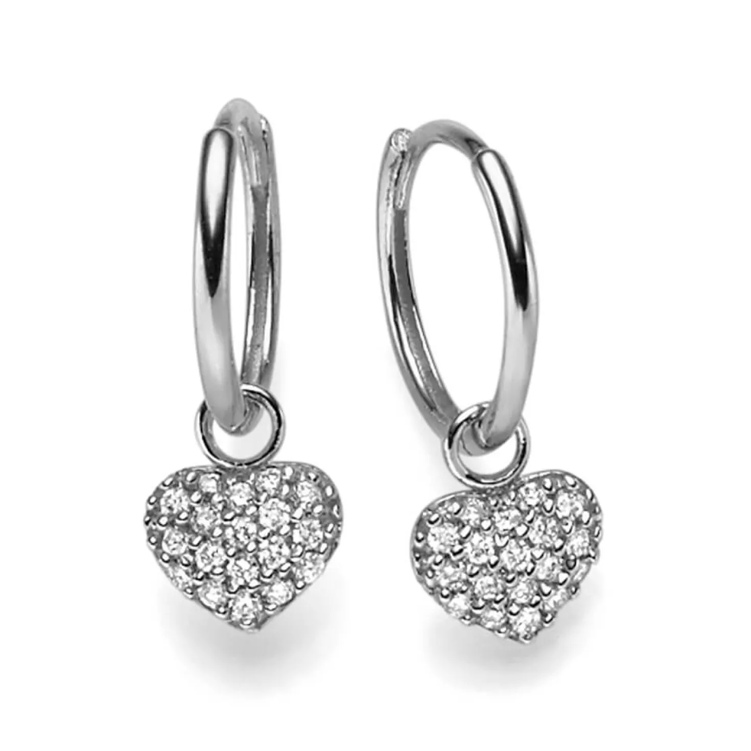 Creolen mit Anhänger Herz Herzchen 585 Weißgold 36 Diamanten 0,18 Ct TW-SI
