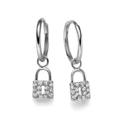 Creolen mit Anhänger Schlößchen 585 Weißgold 28 Diamanten 0,14 Ct TW-SI