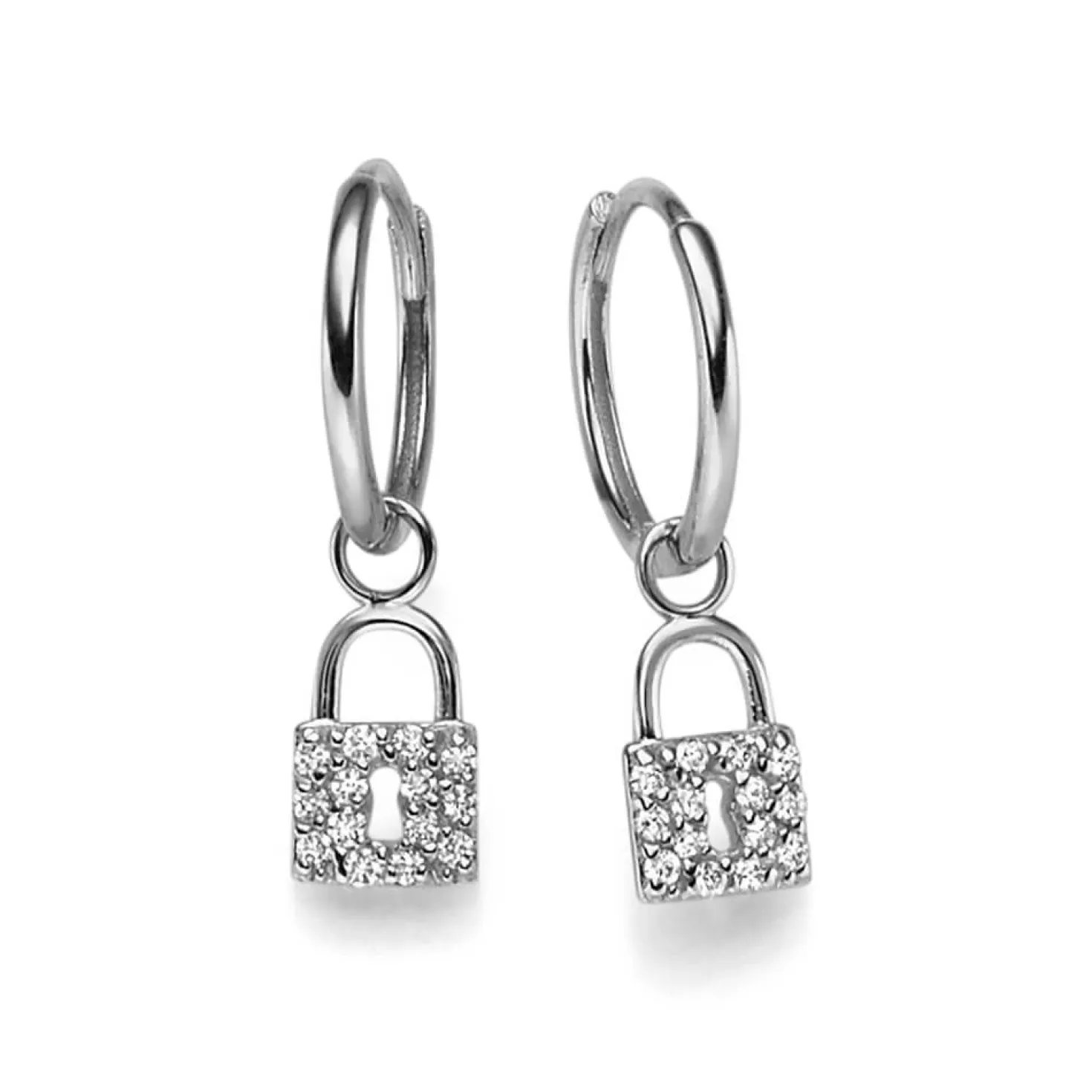 Creolen mit Anhänger Schlößchen 585 Weißgold 28 Diamanten 0,14 Ct TW-SI