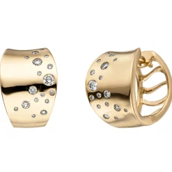 Creolen 10mm Klappcreolen 34 Diamanten 0.26Ct W/SI breit gewölbt 585 Gelbgold