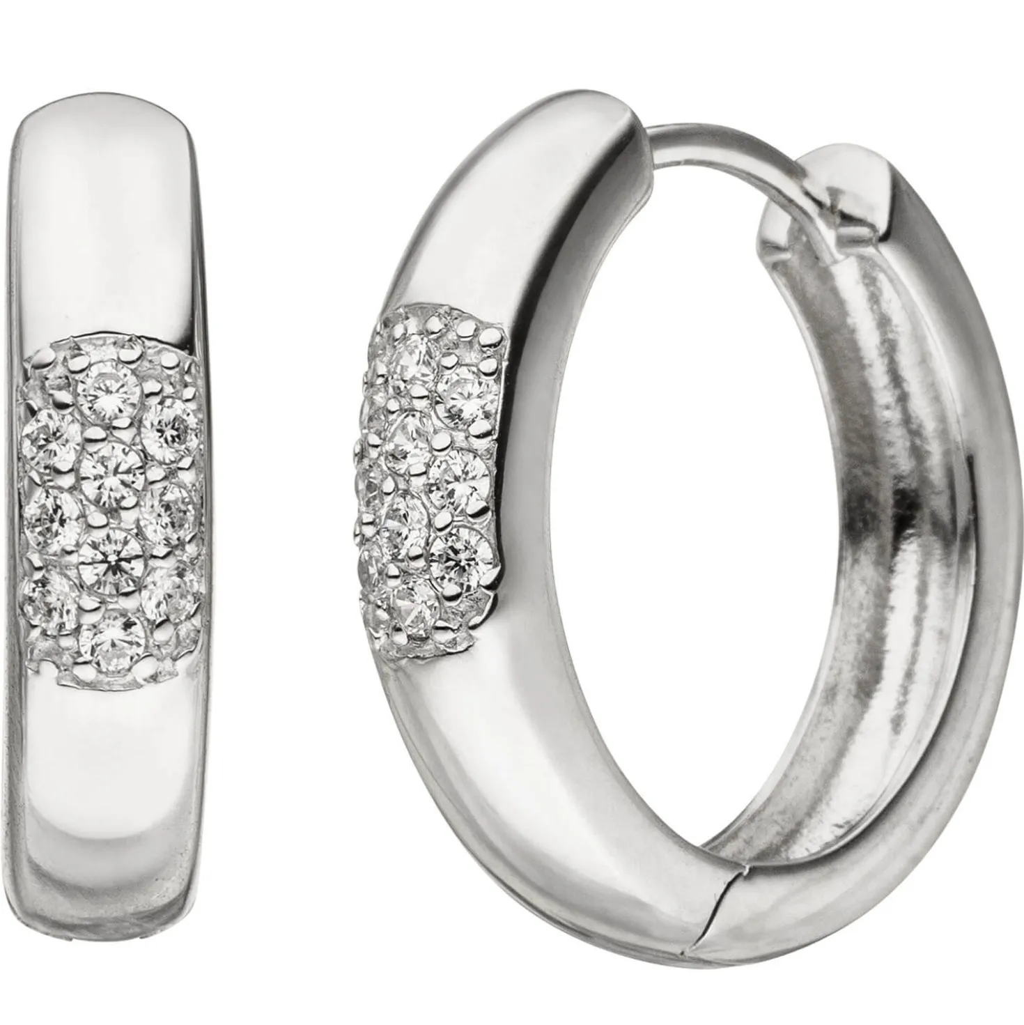 Creolen 18,2mm Klappcreolen mit weißen Zirkonia, 925 Silber Ohrringe Ohrschmuck