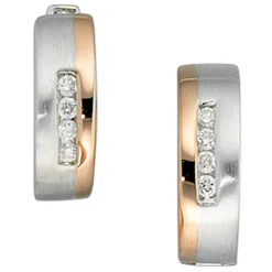 Creolen 4,2mm Ohrringe mit 8 Diamanten 0.1Ct W/SI 585 Gold Weißgold & Rotgold