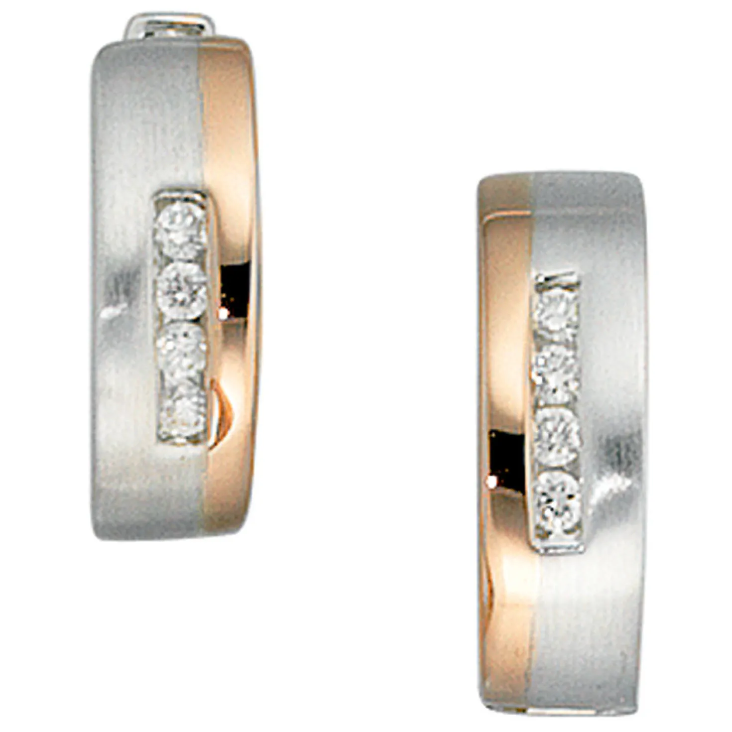 Creolen 4,2mm Ohrringe mit 8 Diamanten 0.1Ct W/SI 585 Gold Weißgold & Rotgold