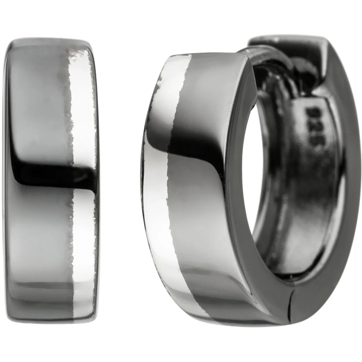 Creolen 13,4mm Ohrringe Ohrschmuck 925 Silber teilschwarz bicolor flach glänzend
