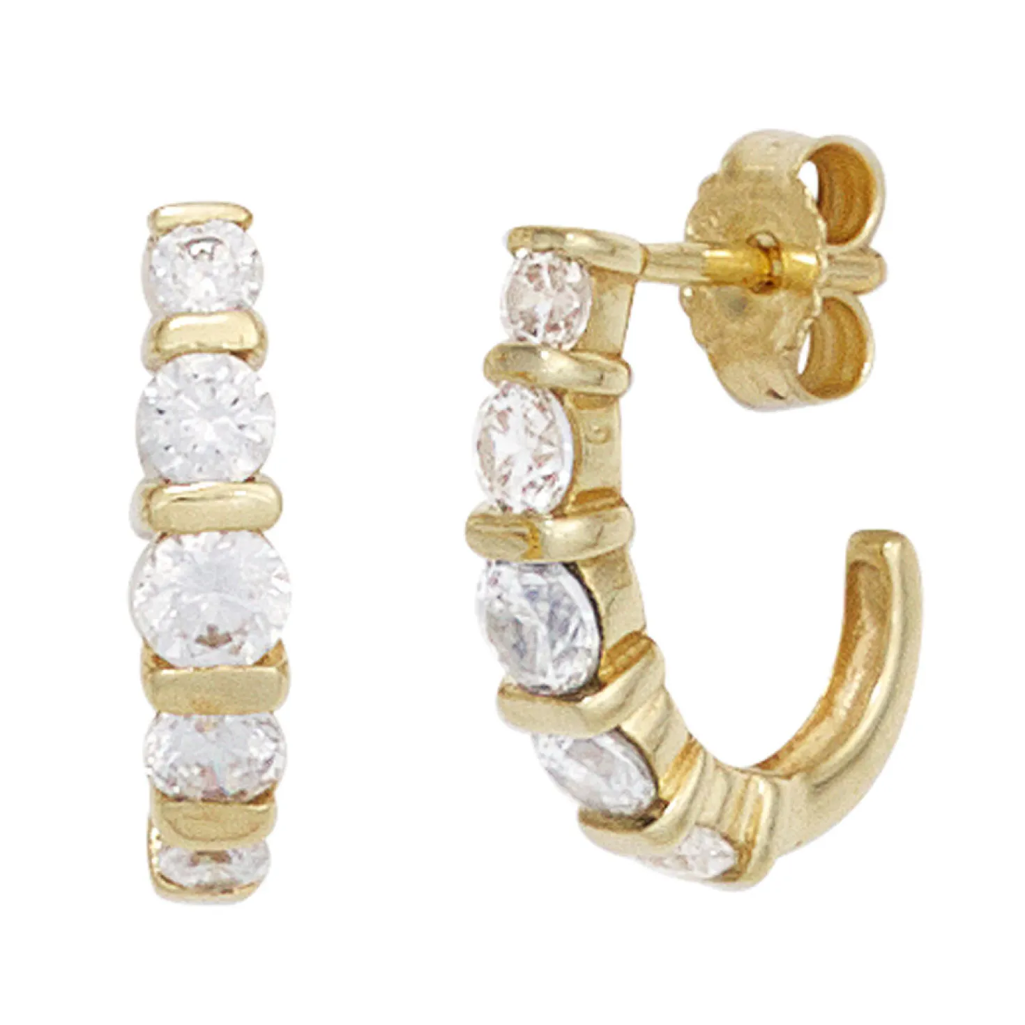 Creolen Ohrringe Halbcreolen mit 10 Zirkonia weiß 333 Gold Gelbgold