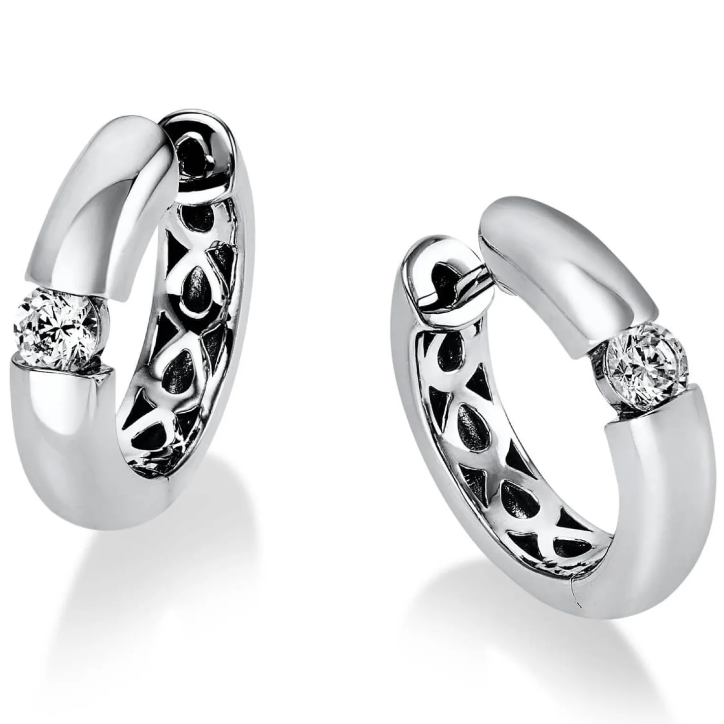 Creolen Ohrringe 950 Platin 2 Brillanten 0,30 Ct. B: 16,9mm, H: 16,3mm, S: 3,8mm