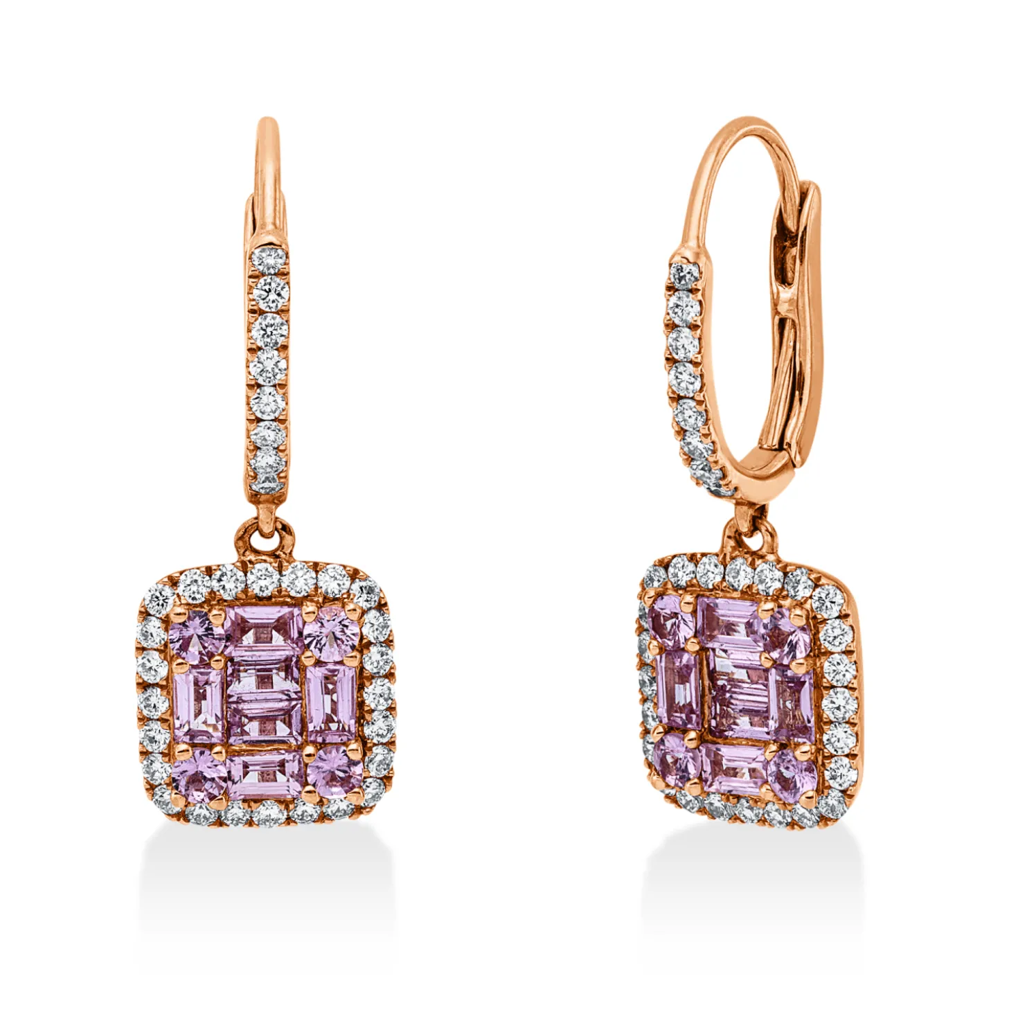 Creolen 750 Rotgold 20 Saphire 1,5ct pink 64 Brillanten 0,6ct TW-VSI/SI 27,7x3mm