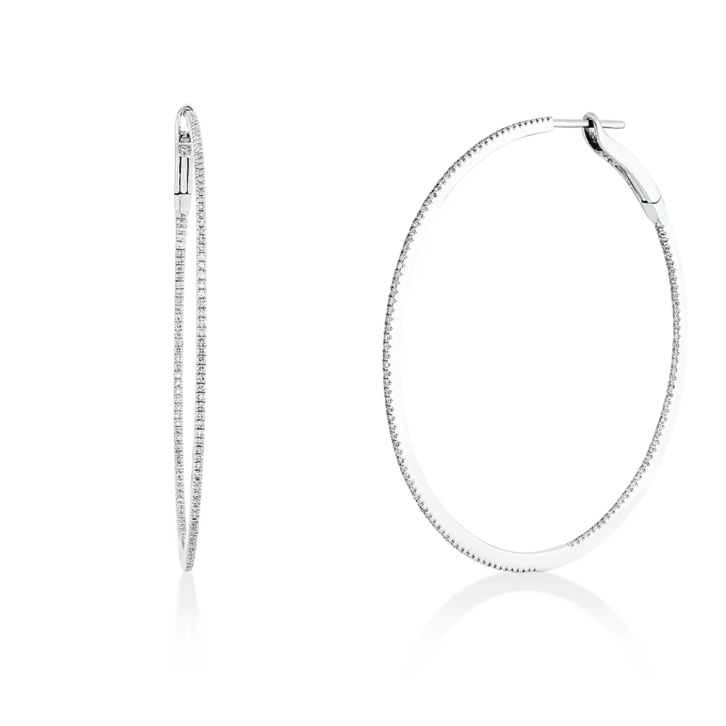 Creolen schmal aus 750 Gold Weißgold 260 Diamanten 0,42ct TW-SI 44x0,9mm