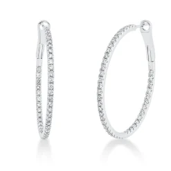 Creolen schmal aus 750 Weißgold 86 Brillanten 1,34ct TTLB-SI 36,6x1,8mm