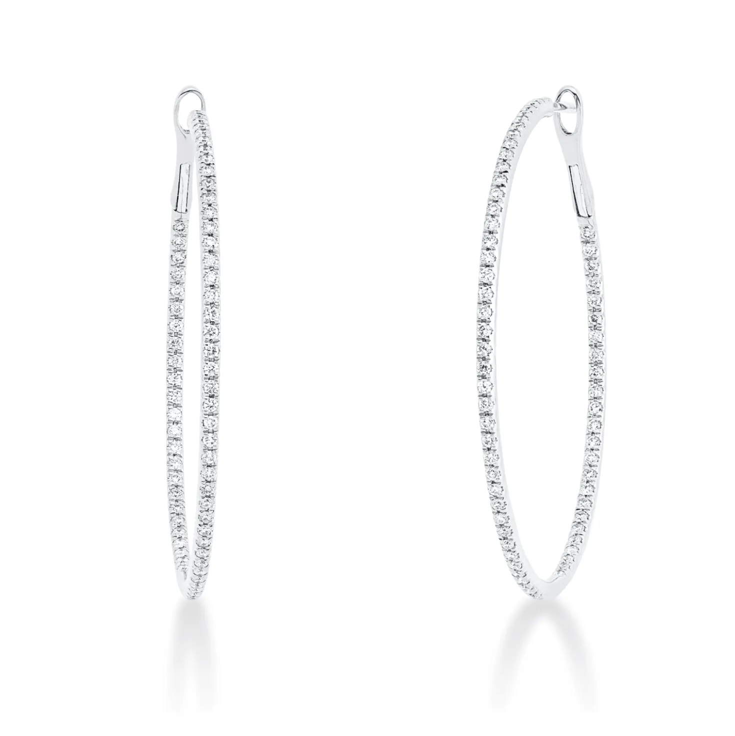 Creolen schmal aus 750 Weißgold 130 Brillanten 0,5ct TW-SI 34,8x1,4mm