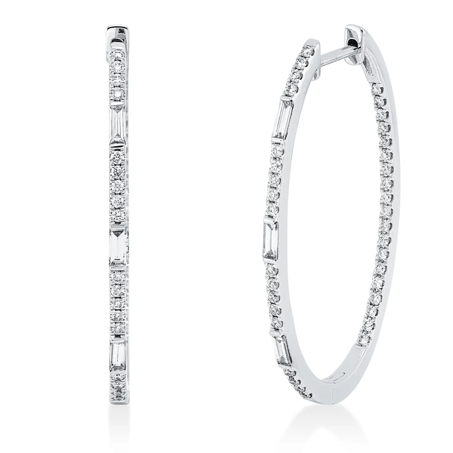 Creolen schmal aus 750 Weißgold 80 Diamanten 0,71ct TW-SI 34,2x1,5mm