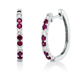 Creolen 750 Weißgold 12 Rubine 0,55ct rot 8 Brillanten 0,27ct TW-VSI/SI 19,6x2,2mm
