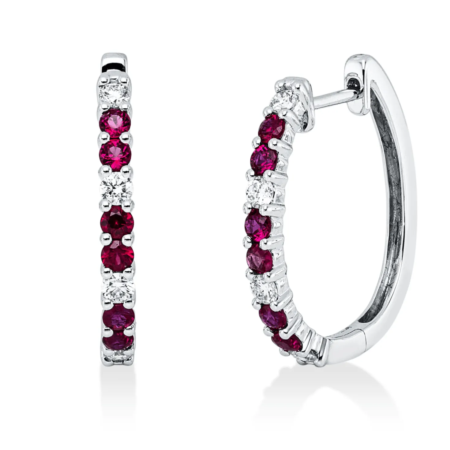 Creolen 750 Weißgold 12 Rubine 0,55ct rot 8 Brillanten 0,27ct TW-VSI/SI 19,6x2,2mm