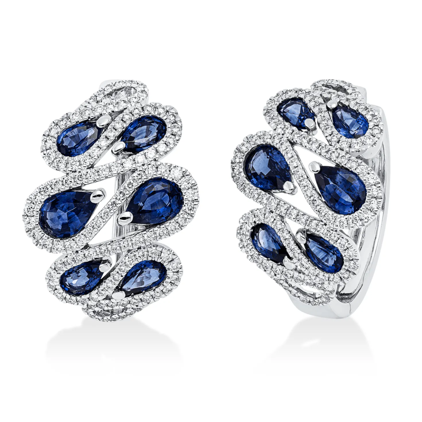 Creolen 750 Weißgold 12 Saphire 3,6ct blau 212 Brillanten 0,85ct TW-SI 22x15,5mm