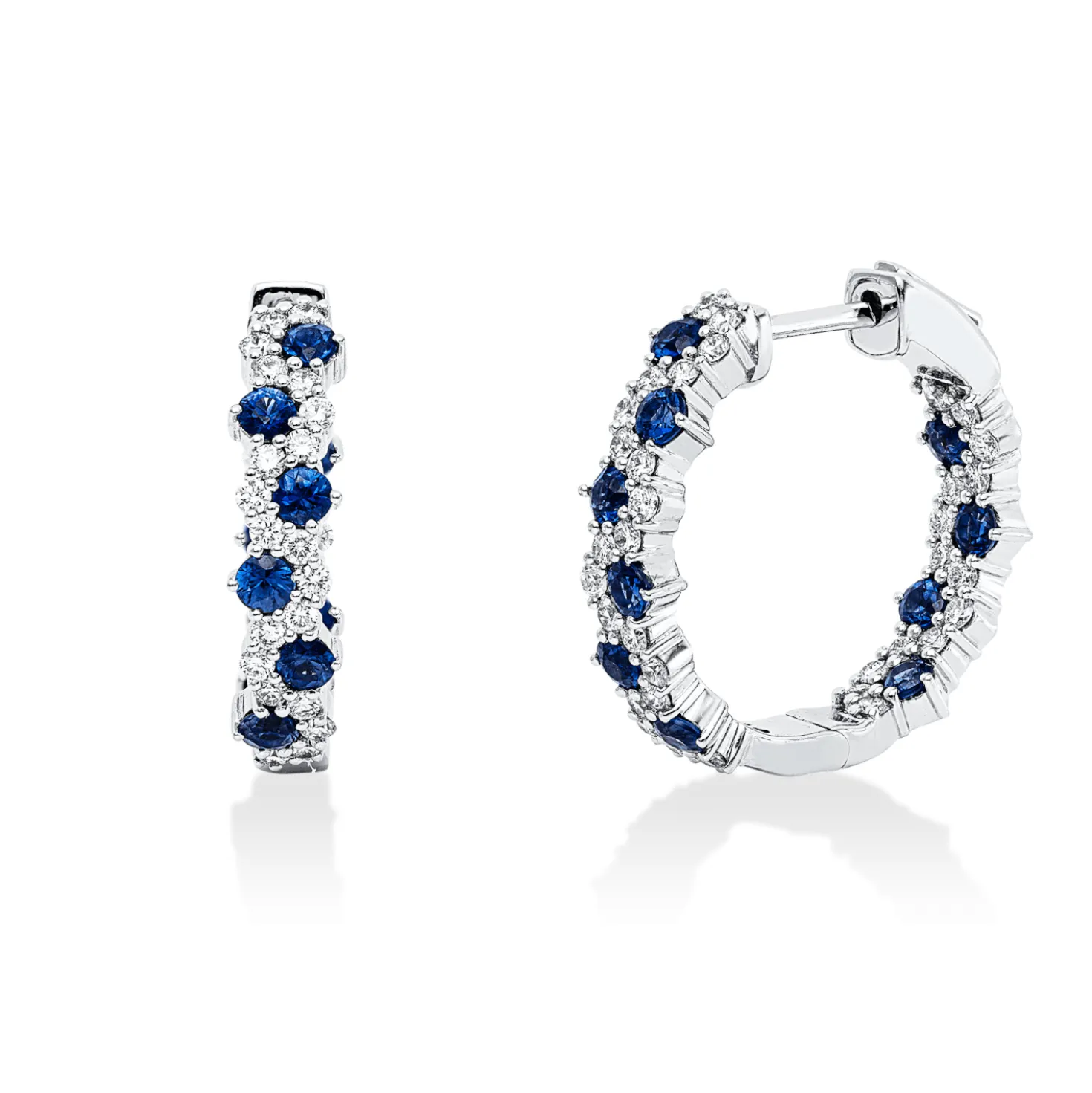 Creolen 585 Weißgold 20 Saphire 1,3ct blau 68 Brillanten 0,76ct W-PI 21,2x4,6mm