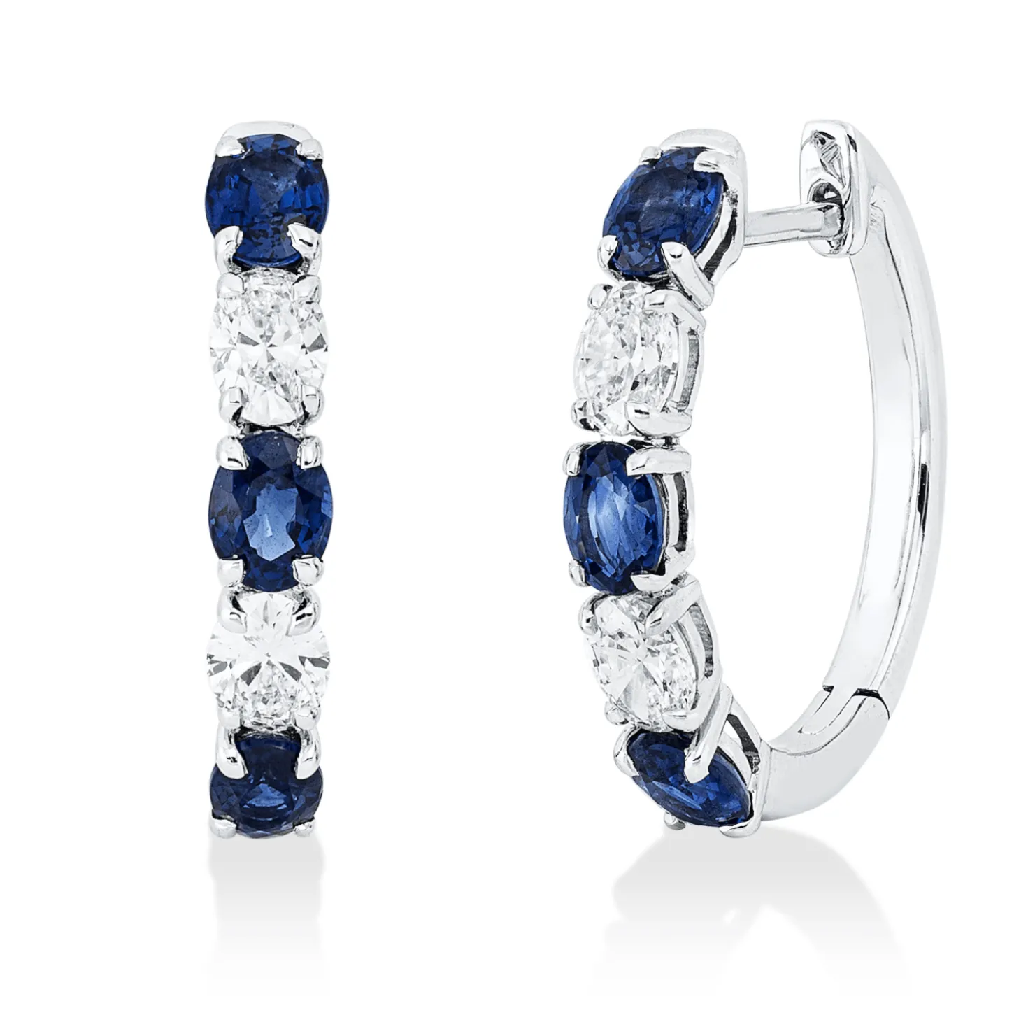 Creolen 750 Weißgold 6 Saphire 1,42ct blau 4 Diamanten Oval-Schliff 0,61ct TW-SI