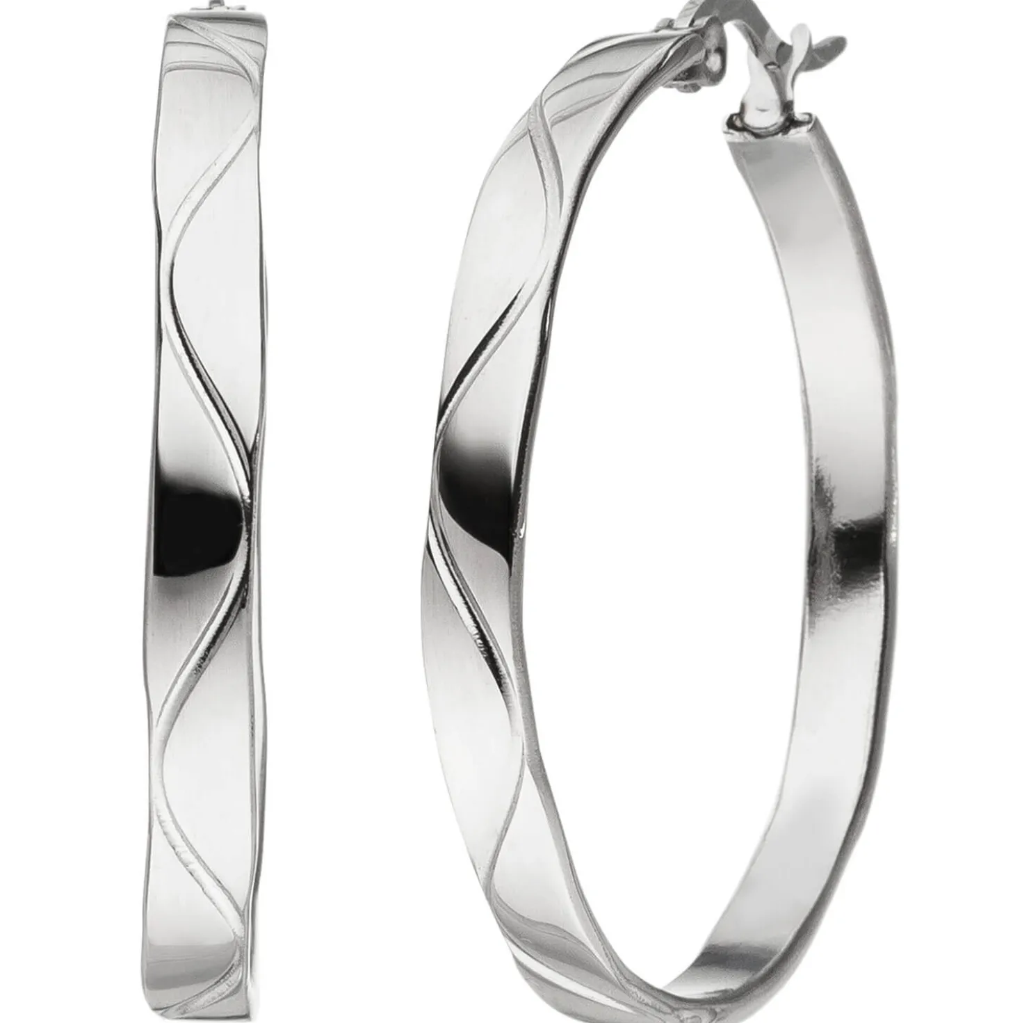 Creolen 34x3,8mm aus Edelstahl flach mit Muster Ohrringe Ohrschmuck Damen
