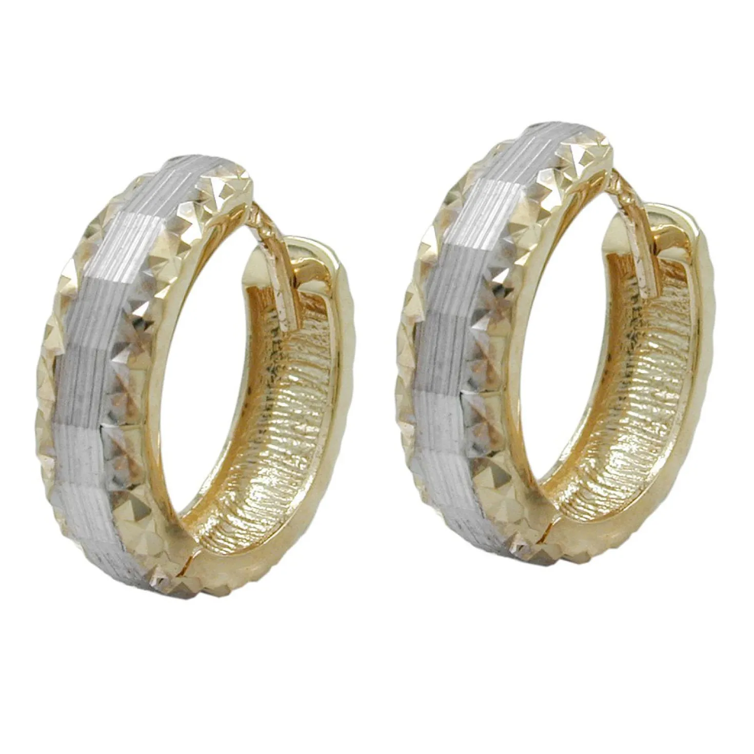 Creolen 14x4mm Creole Kreolen bicolor diamantiert 9Kt 375 Gold Ohrschmuck Damen
