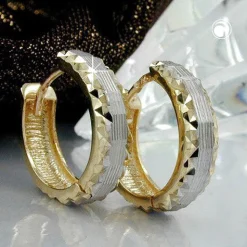 Creolen 14x4mm Creole Kreolen bicolor diamantiert 9Kt 375 Gold Ohrschmuck Damen
