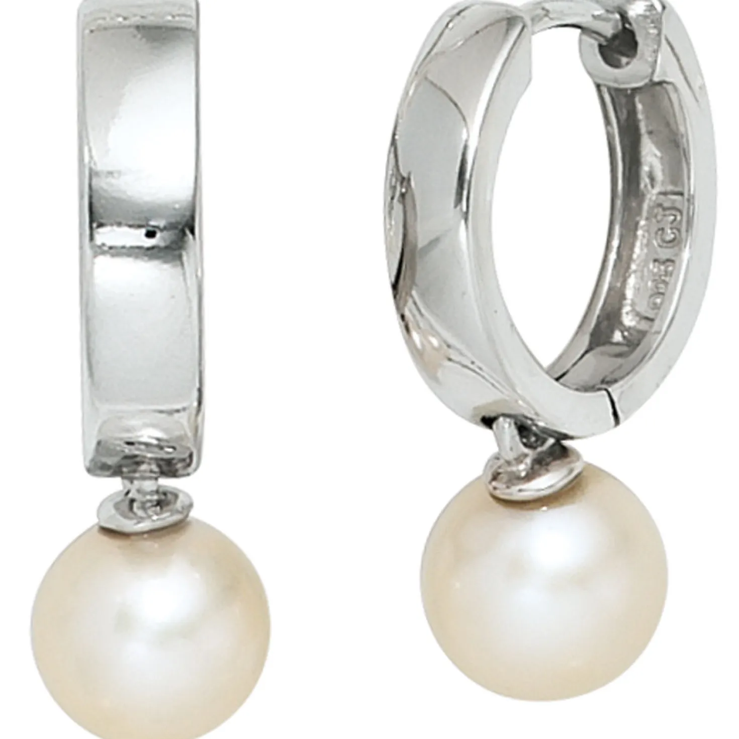 Creolen 7,5x22,6mm Creole Ohrringe Süßwasser Perlen weiß 925 Silber Ohrschmuck
