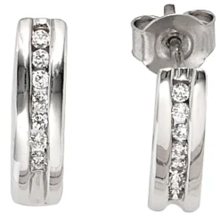 Creolen 3,8x12,9mm Halbcreolen mit Stecker 14 Diamanten 0.15Ct W/SI 585 Weißgold
