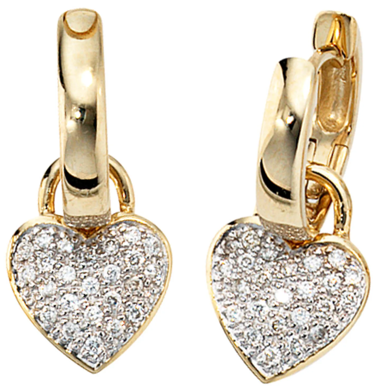 Creolen 9,3x21,1mm Herz Herzen 48 Diamanten 0.25Ct 585 Gelbgold Goldohrringe
